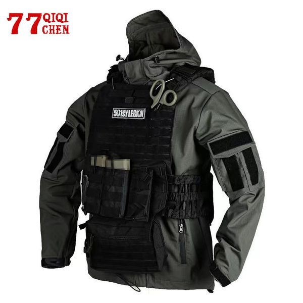 Mens Jackets Mens Airsoft Jaqueta Tática Militar à prova d'água Múltiplos bolsos de camuflagem Jackets de combate para caminhada pelo vento com capuz Long Casat 230815