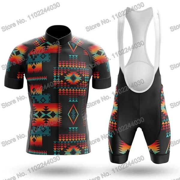 Jersey de ciclismo sets 2023 Nativos Americanos Roupas de Padrão de Verão Men Bike Bike Camiseta Terno de mangas curtas Bicicleta Bib 230816