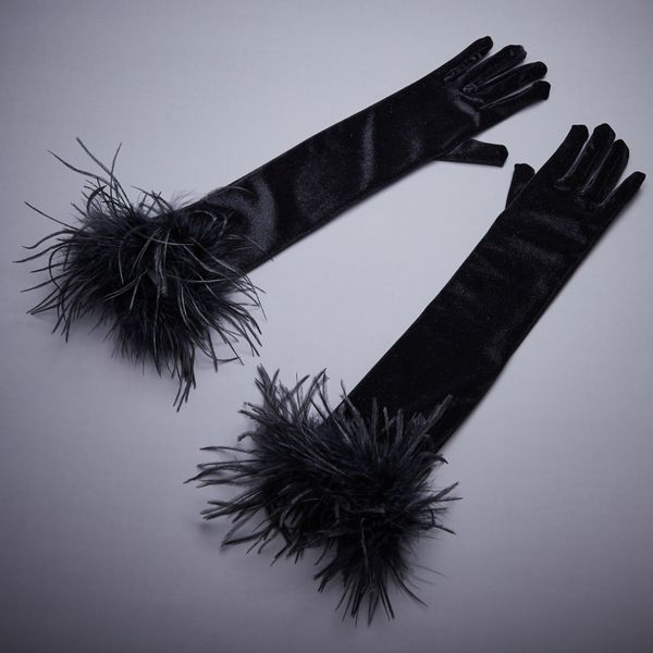 Five Fingers Glove Elegant Strich Feather Patchwork Long Velvet Glove Female Summer Vintage Vintage Driving Pogramma R551 230816