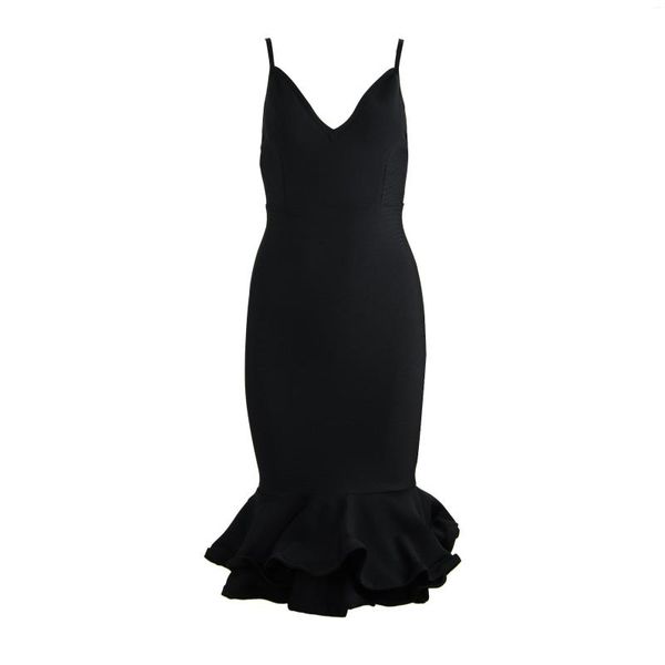 Abiti casual di alta qualità all'ingrosso Bianco nero all'ingrosso Bodycon Ruffles Bandage Dress Evening Party Elegant