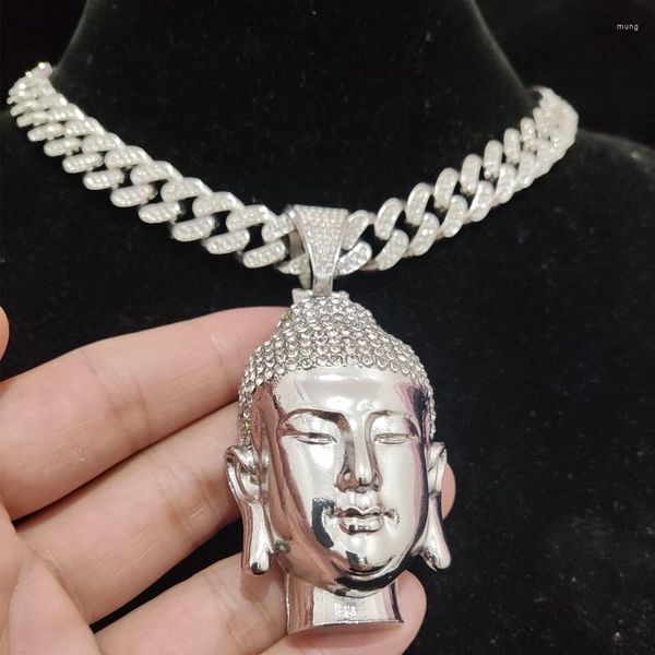 Anhänger Halskette Männer Frauen Hip Hop Buddha Halskette mit 13 mm Kristall kubanischer Kette HipHop Amulett Mode Charme Schmuck Geschenke