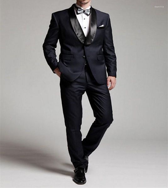 Мужские костюмы EST Groomsmen Dark Mavy Blue Groom Tuxedos Shal Black Lape Men Wedding/Prom Man Blazer (галстук для брюк куртки) C387
