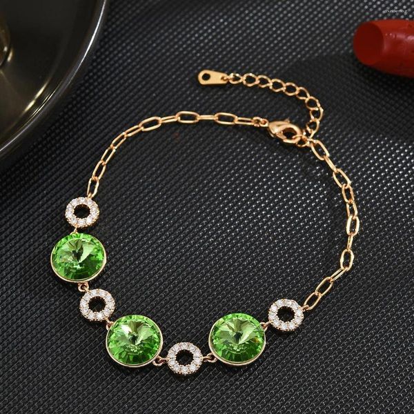 Braccialetti di collegamento Bracciale cristallino lucido in stile giapponese coreano ad anello di fiori verde smeraldo elegante