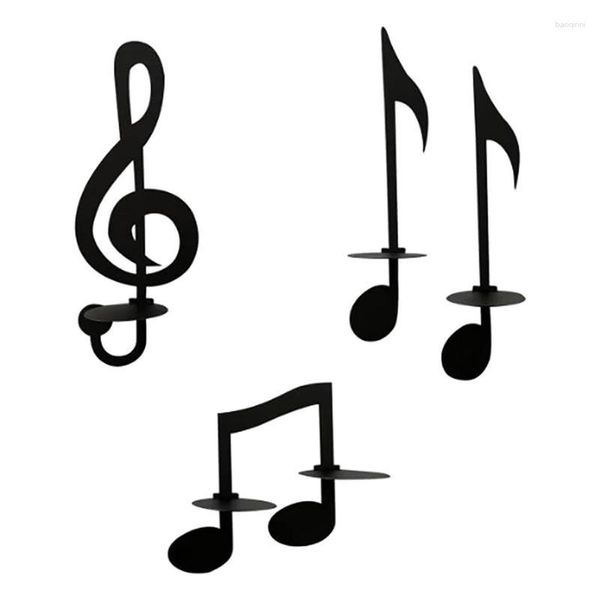 Titulares de vela Black Music Note Art Wall 4 PCS Iron Candlestick Titular Adornamentos Símbolo para quarto de quarto da sala