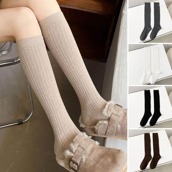 Frauen Socken 1 Paar stilvolles Stricken japanischer Stil atmungsablehablich Strümpfe Herbst Winter Feste Farbe Sport Knie