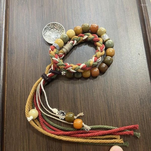 Charm Bracelets Tibetaner wahrer Bodhi Buddhismus Knoten Lucky Seilarmband mit Retro Bronze Mantra Perlen Hand geflochten