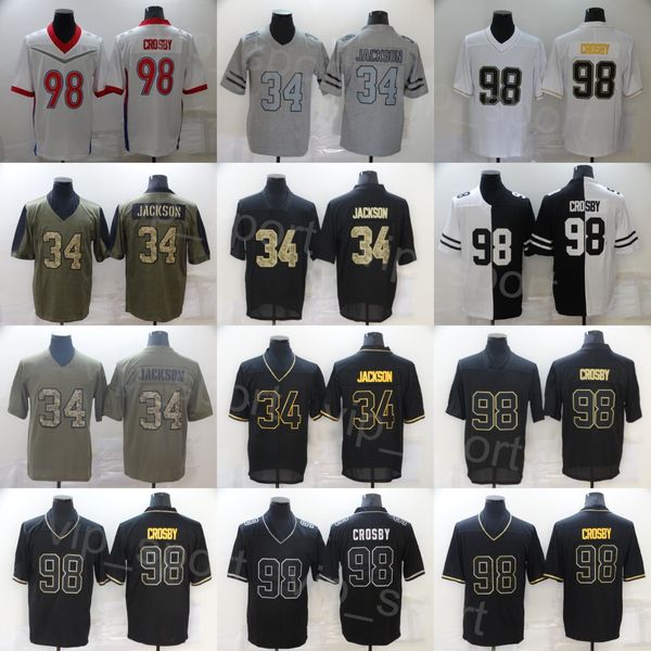 Mans 98 Maxx Crosby Football Jersey 34 Bo Jackson Униформа оливкового салюта для обслуживания камуфляж сшита конопля