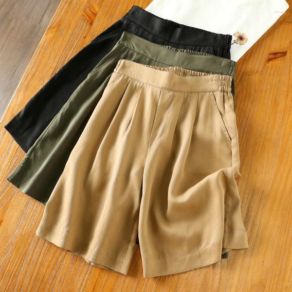 Pantaloni da donna solidi pantaloncini larghi casual a gamba a gamba Donne estate vintage ad alta vita in stile corto in stile coreano Simpudo femminile culotte