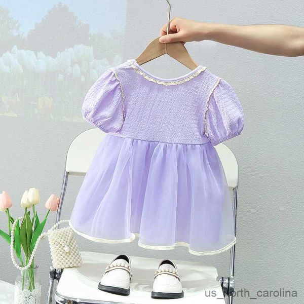 Mädchenkleider Girls 'Kleid Sommer 2023 Neue Kinder tragen Kinderblasenschläuche Kleid Rock Kinder erstes Jahr Babygarn Kleid R230816