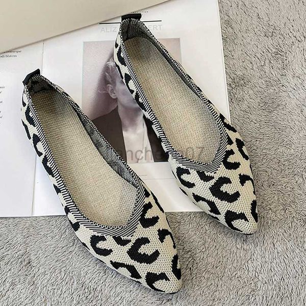 Dress Shoes 2023 Leopard Mesh Ballet Flats Pointed Toe Slip On Loafers Women Casual Soft Rubber Sole Boat Shoes Breathable Knitted MoccasinL0816