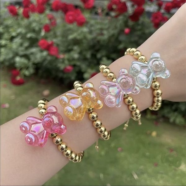 Braccialetti Charm 5pcs Braccialetti di corda per orso adorabili per donne rame da rame 18k perline oro macrame gioielli 230815