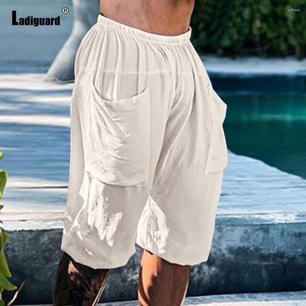 Shorts maschile ladiguard pantaloni lunghezza del ginocchio 2023 estate enormi tasche più dimensioni uomini elastici casual elastica spiaggia in vita