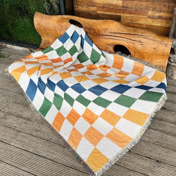 Одеяла геометрический цвет флисовый пикник для кровать для кемпинга диван -клетчатые одеяло Boho Home Decor Stitch TV Office Ofter Luxury