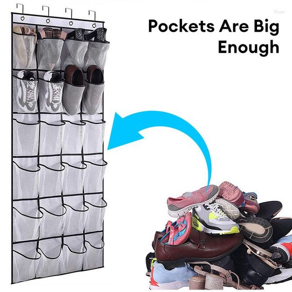 Aufbewahrungsboxen 24 Taschen große Mesh -Wand -Hang -Schuh Organizer Rack über der Tür Stoffschrank Schrank Vermutungen Schuhe Pantoffeln Tasche