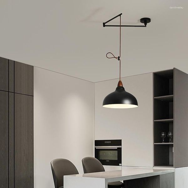 Kronleuchter nordischer Esstisch Einziehbarer Wecker Armhänge Lampe Einfache moderne schwarze weiße Klappstabkronleuchter LED