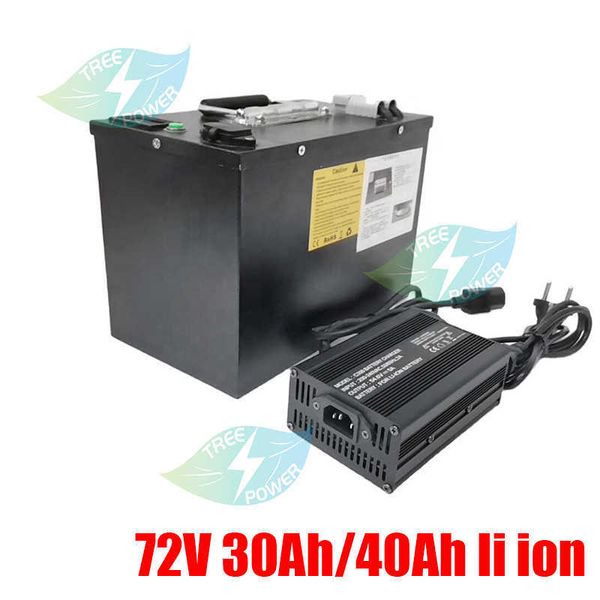 Batteria ionica di litio da 72 V 30AH 40AH con BMS per veicoli in bici elettrica Golf Cart da golf 3000W Scooter triciclo + Caricatore 5A