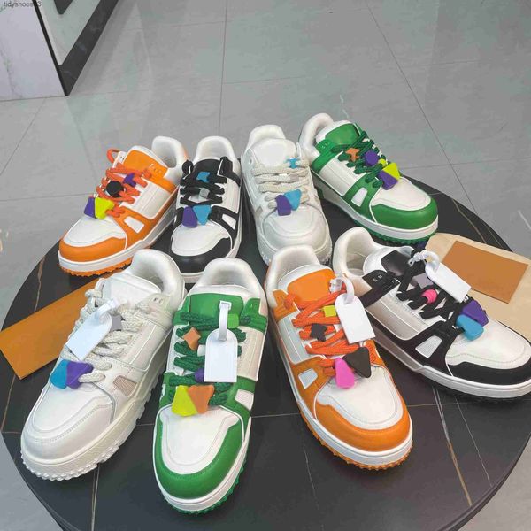 Yeni Eğitim Ayakkabı Eğitmeni Maxi Sneaker Tasarımcı Spor Ayakkabıları Erkek ve Kadınlar Lvity Deri Spor Ayakkabıları Çift Moda Ekmek Yeşil Turuncu Mavi Siyah 35-45