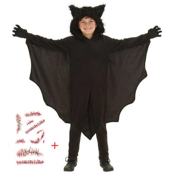 Besondere Anlässe Bat Fledermaus -Kapuze -Kostüm Halloween Anime Black Deluxe Jumpsuit für Kinderspiele Cosplay Carnival Handschuhe Kleidung 230815