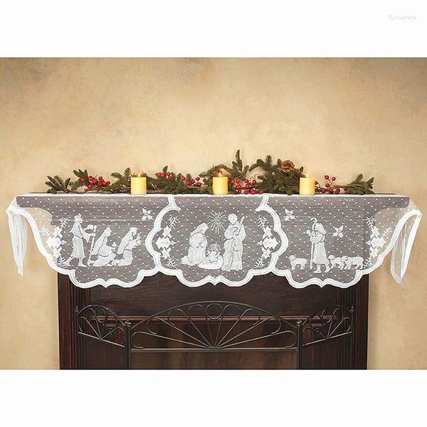 Tischtuch 1pc Weihnachtsspitze Tischdecke Jungfrau Maria Religiöse Mode Home Cover Ofen versorgen Kamin Day Party