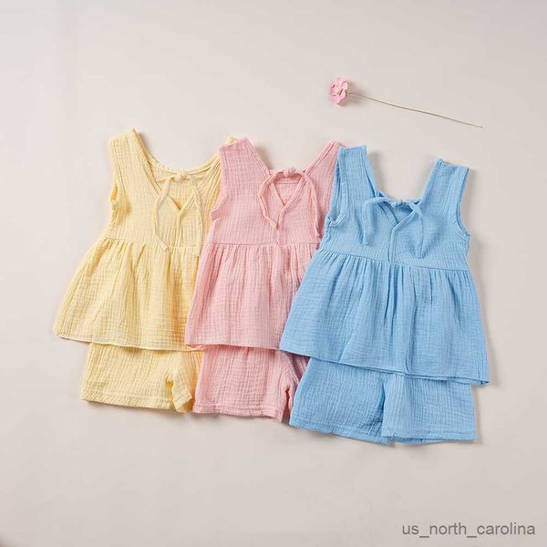 Платья для девочек детские девочки наряжают одежду летние хлопковые рукавочные платья шорты для рубашки костюмы для моды+брюки наборы 2pcs 0-4t m r230816