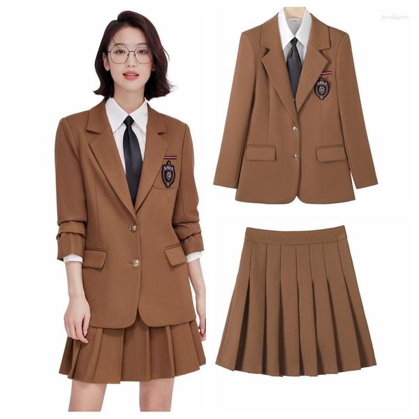 Abito da due pezzi di alta qualità da donna coreane Blazer Skirt Set formale abiti per abiti da ufficio Giacca in stile college a due pezzi e 2023