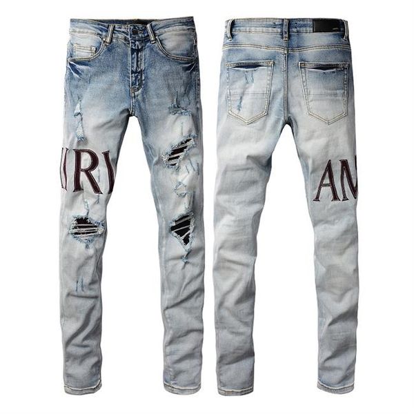 Luxo Amirs Designer Mens Jeans Roxo Jeans Moda Calças Retas Roxo Marca New Real Stretch Mens Robin Rock Revival Cristal Rivet Denim Designer Calças 929534