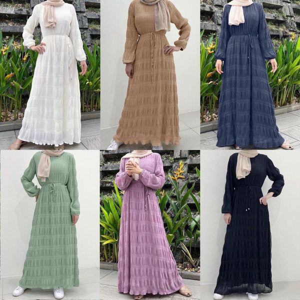 Abbigliamento etnico Ramadan Medio Oriente abito musulmano Jilbab Abaya Solid Color Color Dress Dress per maniche lunghe Malesia Indonesia Abayas