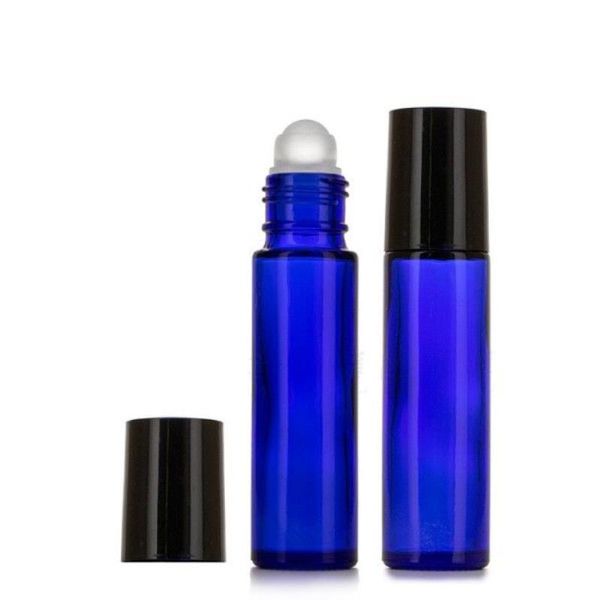 10 ml Rollonglasflasche Kobaltblau nachfüllbar ätherisches Öl Parfümglas Roller Kugelflasche Rollen auf Flaschen Schwarz Deckel Reise Portable Ugdn