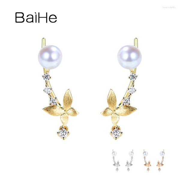 Orecchini per borchie Baihe solido 14k bianco/giallo/giallo/rosa Diamond Natural Diamond Fresh Acqua Fresh Butterfly Women Clip Fine alla moda Gioielli Fine alla moda