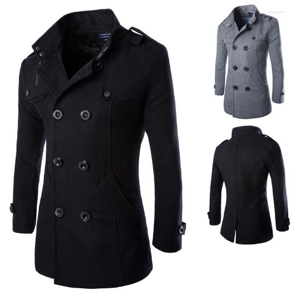 Trench maschile 2023 Autumn Men Boutique Grey Nero Classico Solido Spesso Spesso Caldo Extra Long Male Giacca maschio