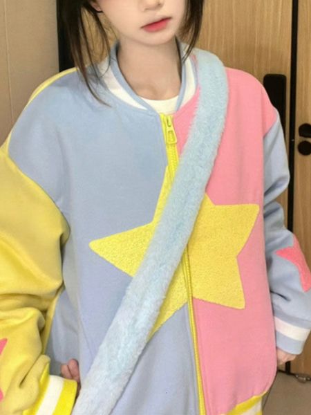 Jackets femininas AdaGirl Star Baseball Caselle Women Rainbow Contrast Color Cor Sporty Gropcore Zip Up Coat Harajuku Manga Longa Coreias Kpop Roupas 230815