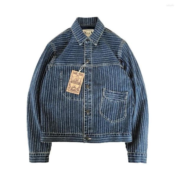 Herrenjacken Denim Jacke gewaschene blau gedruckte Schnalle Rücken Frühling Herbst Safari Biker Workwear Vintage Kleidung