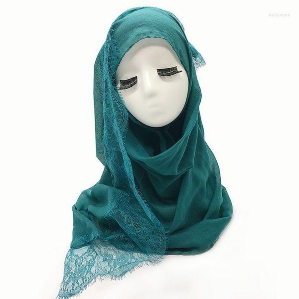 Ethnische Kleidung Großhandel Doppelseite Wimpern Spitze Muslimische Schals dünne Baumwoll islamische Hijabs Turban Wickeln Frauen Frühling langer Schal