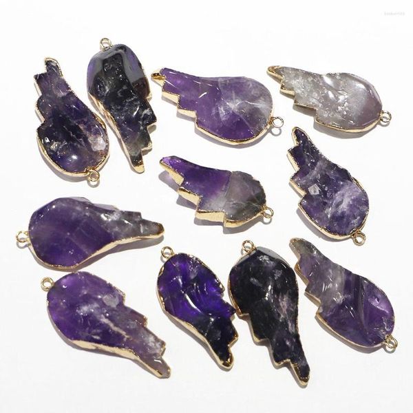 Anhänger Halsketten 4pcs/Los natürliches Amethyst Steinblatt Gold plattiert Anhänger Reiki Charms DIY Schmuckzubehör Großhandel Großhandel