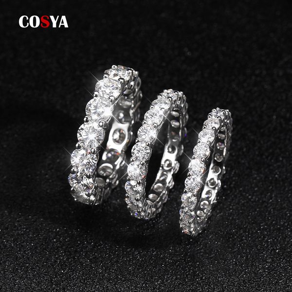 Anéis de casamento Cosya 3 5mm Linha cheia para mulheres 925 Sterling Silver Diamond Ring Engagement Jóias finas 230816