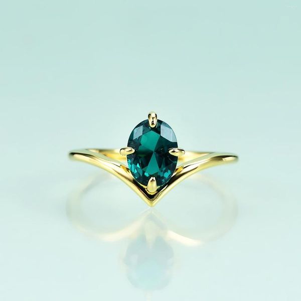 Rings de cluster Gem's Beauty 14K Gold preenchido para mulheres 925 Sterling Silver Blue-Green Emerald Engagement Proposit