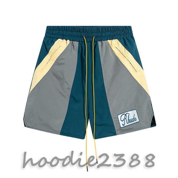 Rhude Blue Europa e il marchio di moda degli Stati Uniti Colore Colore Matching Micro Standard Shorts casual Shorts Uomini e Women High Street Beach Sports Pantaloni a cinque quarto