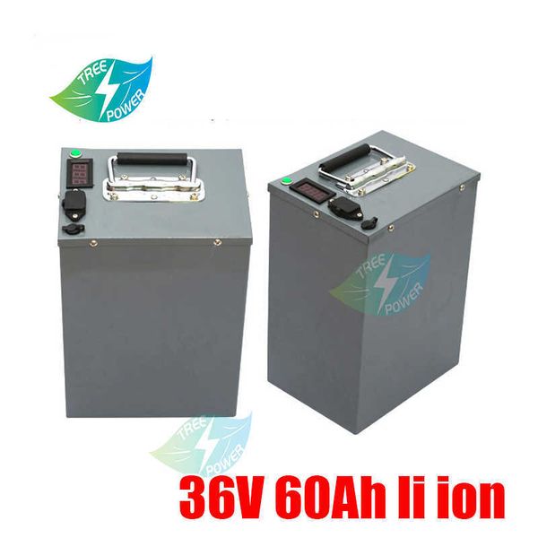 Poderoso lítio 36V 60AH Bateria de metal de li-íon estojo 2000W para EV RV 36V Baterias de armazenamento de energia Scooter Ebike + 42V 5A Carregador