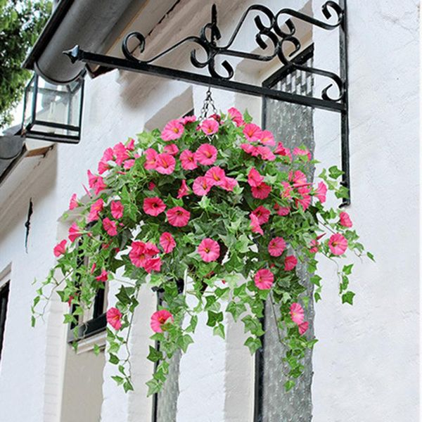 Dekorative Blumen 65 cm gefälschter morgendlicher Glory lila künstliche Heimdekoration Pink Simulation Petunia für Hochzeitsgarten Wandhängedekoration