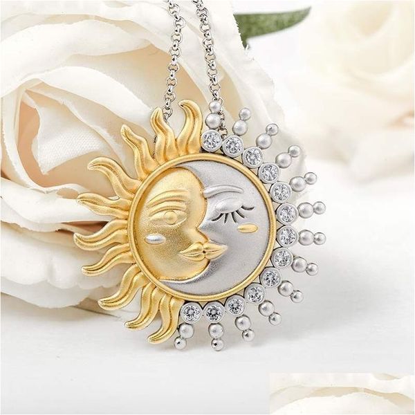 Colares pendentes Design de moda Lua e sol para mulheres Sier Gold Two Tone Colares Jewelry Birthday Great Drop Pingents Pingents Dh2fu