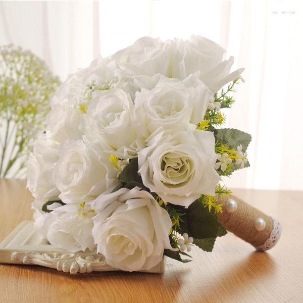 Düğün Çiçekleri Yapay Beyaz Buket El Yapımı İnci Gelin Mariage Dekorasyon Buque de Noiva