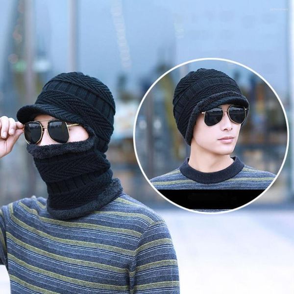 Capas de bola chapéu de inverno tricô de gangue de fios de malha acolchoados homens protetores para a vida cotidiana