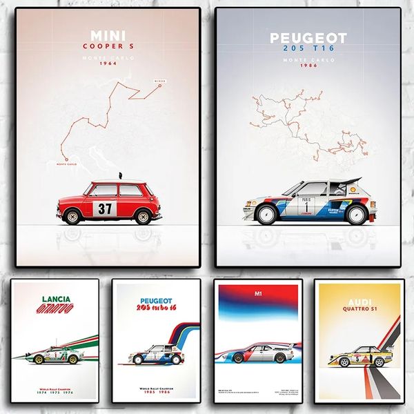 Cartoon Vintage Cars Canvas Painting Aesthetics Racing Motorsport Supr