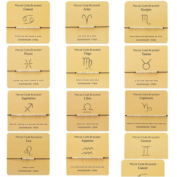 Identification Fashion Creative 12 Constellation Morse Codice Braccialetti con carta regalo uomini donne sier tallone Bracciale zodiacale segno zodiacale dhzql