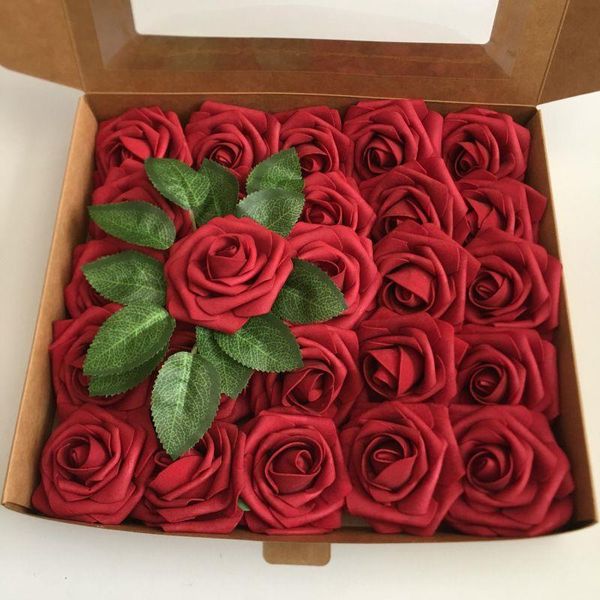 25pcs/caixa de espuma artificial Flor Branca Rosas Quente Rosas Rosas de Buquê Decoração de Flores de Casamento Opamq