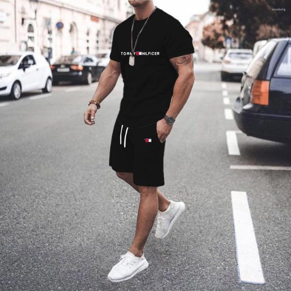 Trechsuits masculinos Brand 2023 T-shirt Shirt Short Fashion Curto Top 3D Impressão Fitness Oversized