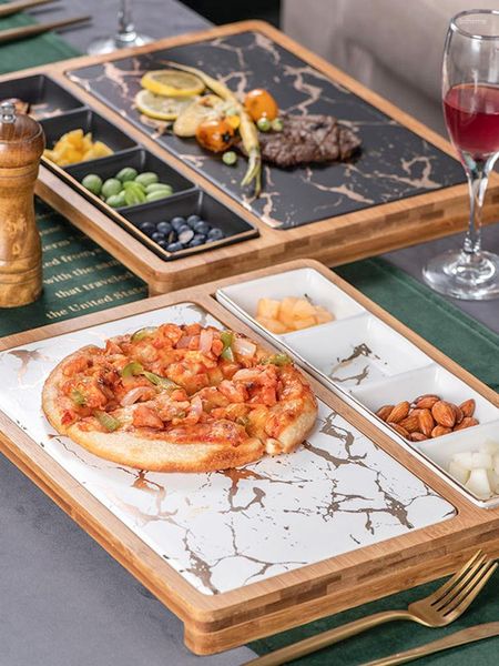 Piatti ristorante nordico pizza snack piastra quadrata ceramica creativa marmo oro oro western con bistecca a griglia