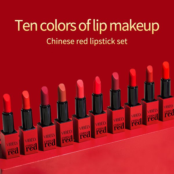 Lipstick 10 Color Velvet Conjunto fosco de longa dura impermeável à prova d'água Lip Blam Makeup Cosmetics Christmas Presents Kit de presente 230816