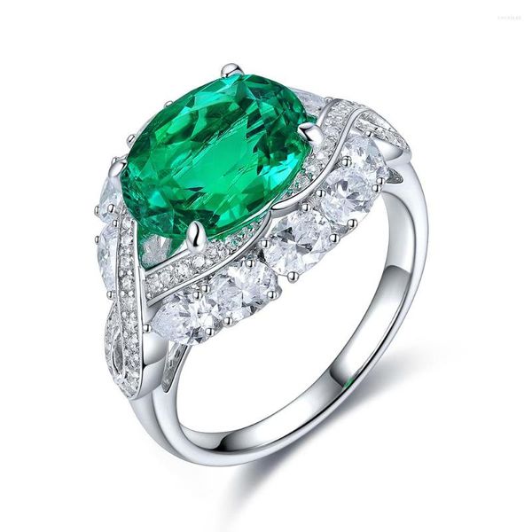 Küme Yüzük Laboratuar Emerald Ring S925 Kadınlar Engagectury Taş Takı Seven Hediye Whoeslsale için Yeşil Gerçek Elmas