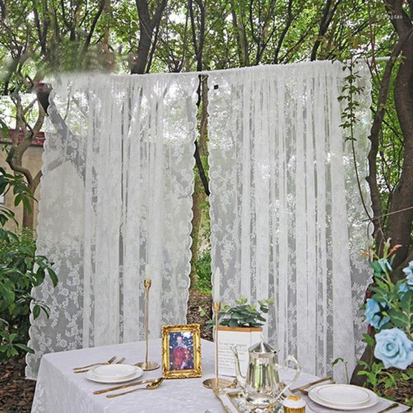 Cortina de janela de renda francesa Cretans para sala de estar Balcony Quarto de tule moderno Voile Organza Fabric Drapes Decor de arco de casamento